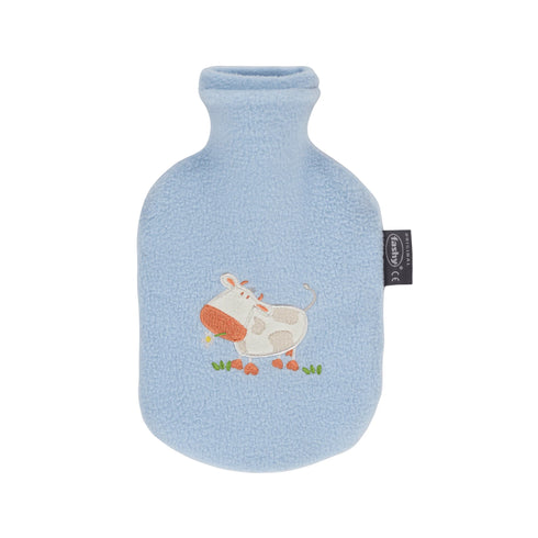 Hot Water Bottle Kids Covered Cow Blue 0.8L-FASHY-Matakana Pharmacy