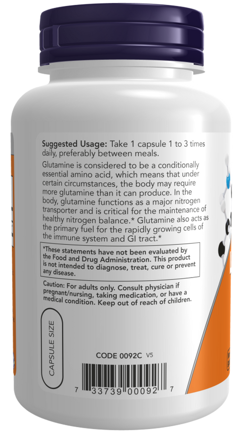 L-Glutamine 500mg 120s-NOW Supplements-Matakana Pharmacy