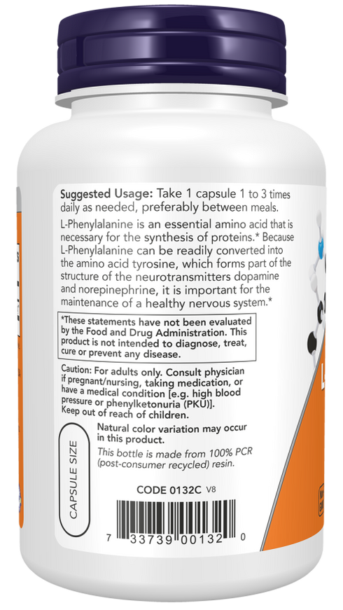 L-Phenylalanine 500mg 120 Capsules-NOW Supplements-Matakana Pharmacy