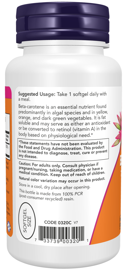 Beta-Carotene 25,000iu (Algae) 90sgcaps-NOW Supplements-Matakana Pharmacy