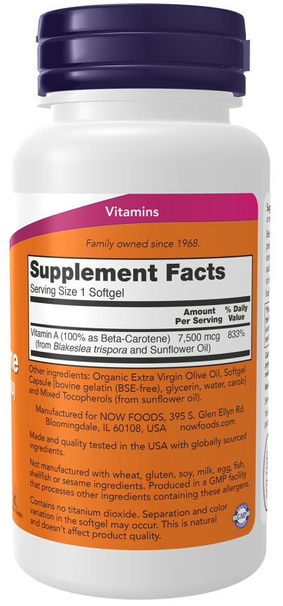 Beta-Carotene 25,000iu (Algae) 90sgcaps-NOW Supplements-Matakana Pharmacy