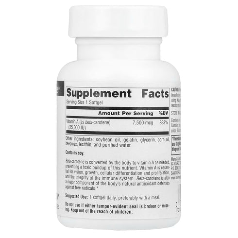 Beta Carotene 25000 IU 100 Soft Gel Caps-Source Naturals-Matakana Pharmacy