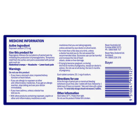 NAPROGESIC Tabs 275mg 24s-Bayer-Matakana Pharmacy