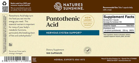Pantothenic Acid 100 Capsules-Matakana Pharmacy