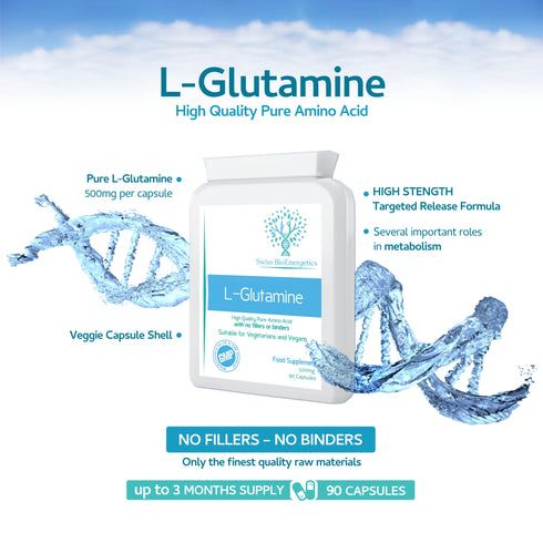 L-Glutamine 500mg 90 Capsules-Swiss Bioenergetics-Matakana Pharmacy