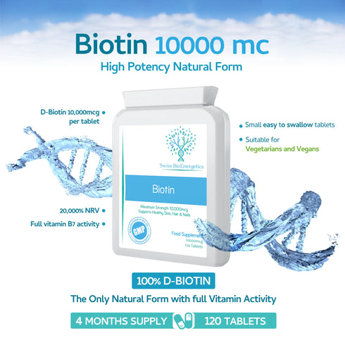 Biotin 10,000 mcg 120 Tablets-Swiss Bioenergetics-Matakana Pharmacy