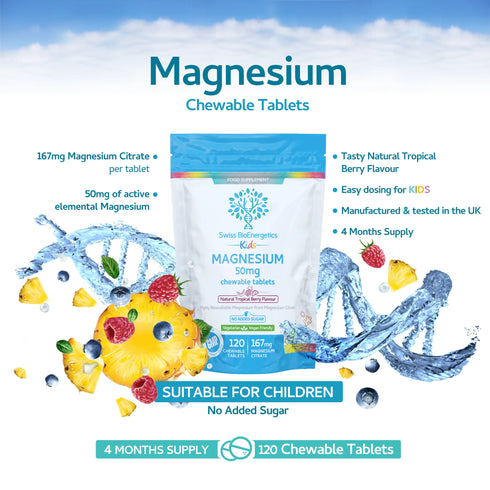 Kids Magnesium Citrate Chewable Tablets 120-Swiss Bioenergetics-Matakana Pharmacy