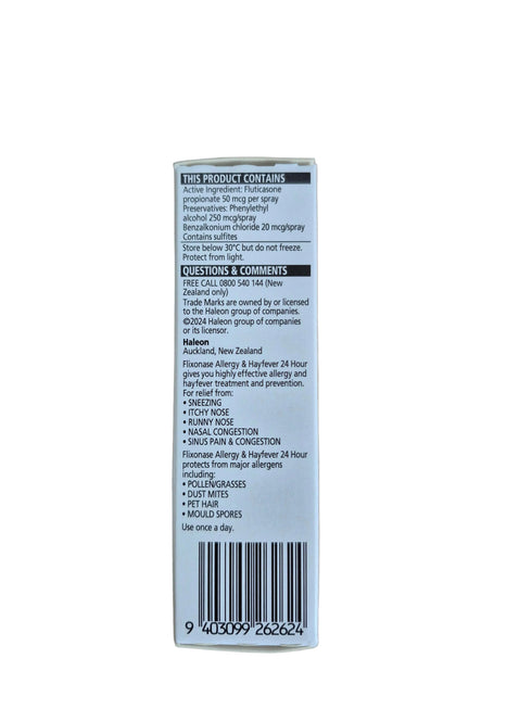 Flixonase product label with text and a barcode