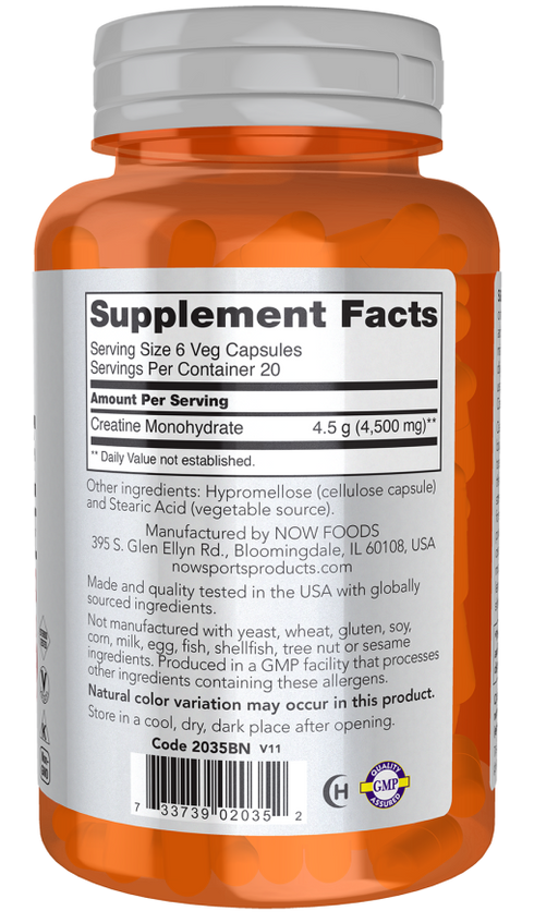 Creatine Monohydrate 750mg Veg Capsules-NOW Supplements-Matakana Pharmacy