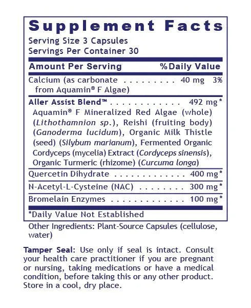 Supplement facts forAllerCaps by Premier research Labs