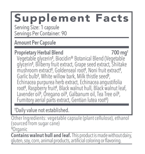 Image of Biocidin Capsules supplement facts