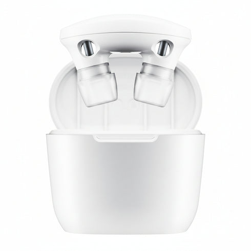 Goodair Nosebuds seated in the open charging case
