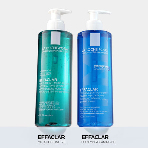 Effaclar +M Purifying Foaming Gel Cleanser 400ml shown with usage information