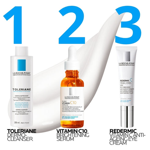 Redermic Vitamin C Eye Cream 15ml shown with usage information