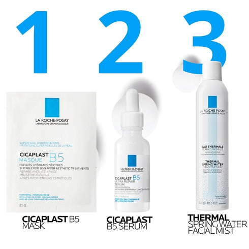 Cicaplast B5 Repairing & Hydrating Sheet Mask shown with usage information