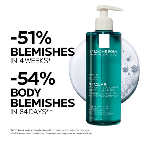 Effaclar Micro-Peeling Purifying Gel Cleanser 400ml shown with usage information