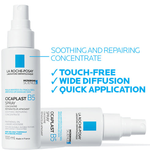 Cicaplast B5 Spray 100ml shown with usage information