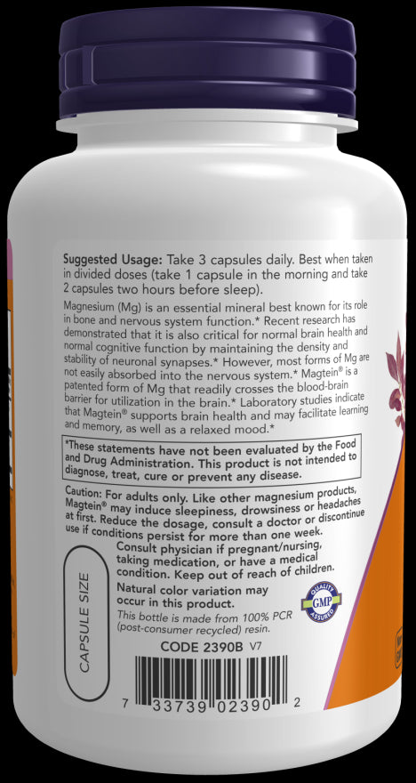 Image of Magtein Magnesium L-Threonate 90vcaps suggested usage