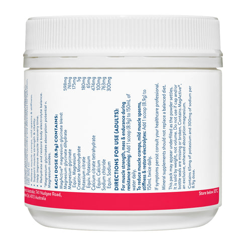 Ethical Nutrients Mega Magnesium Glycinate+ Creatine & Electrolytes ingredient and directions panel