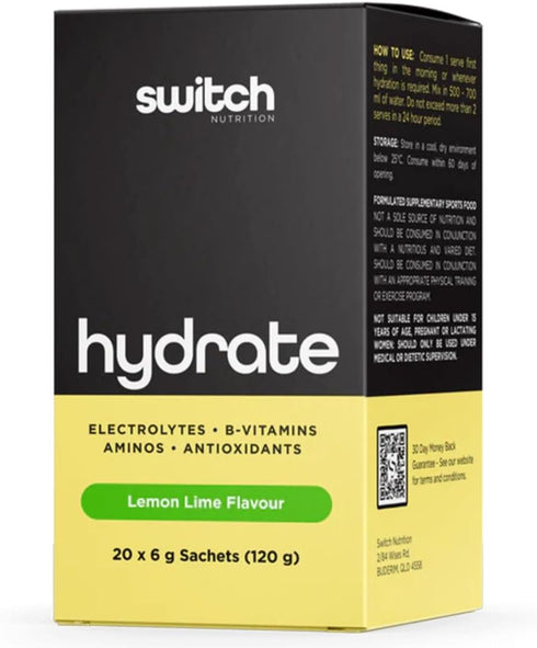 Switch Hydrate Box 20 Sachets | Lemon Lime-Switch Nutrition-Matakana Pharmacy