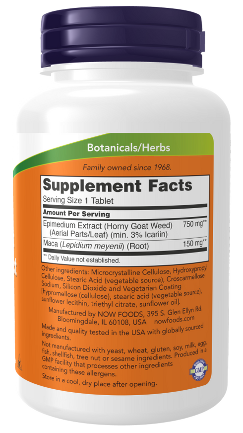 Image of Horny Goat Weed Extract 750mg 90tabs supplement facts