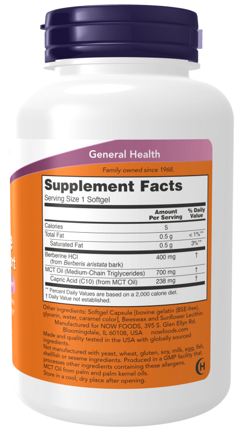 image of Berberine Glucose Support 90sgcaps supplement facts