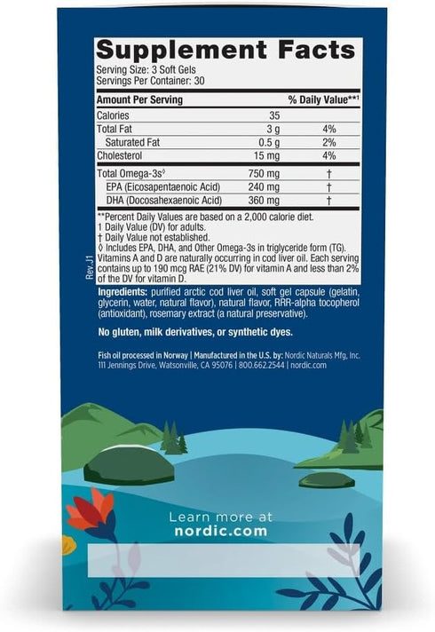 Arctic Cod Liver Oil Lemon 90 Soft Gel Caps-Nordic Naturals-Matakana Pharmacy