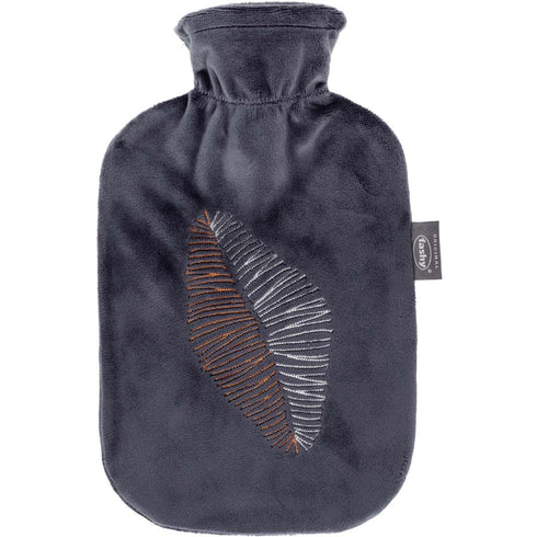 Hot Water Bottle with Plush Leaf Cover Charcoal 2.0L-FASHY-Matakana Pharmacy