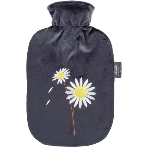 Hot Water Bottle with Plush Cover Daisy Charcoal 2.0L-FASHY-Matakana Pharmacy