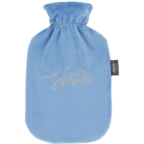 Hot Water Bottle with Plush Cover Embroided Sparkle Blue 2.0L-FASHY-Matakana Pharmacy