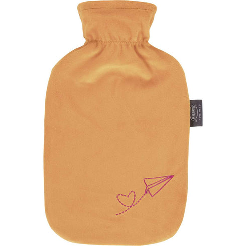 Hot Water Bottle with Plush Cover Embroided Heart Orange 2.0L-FASHY-Matakana Pharmacy