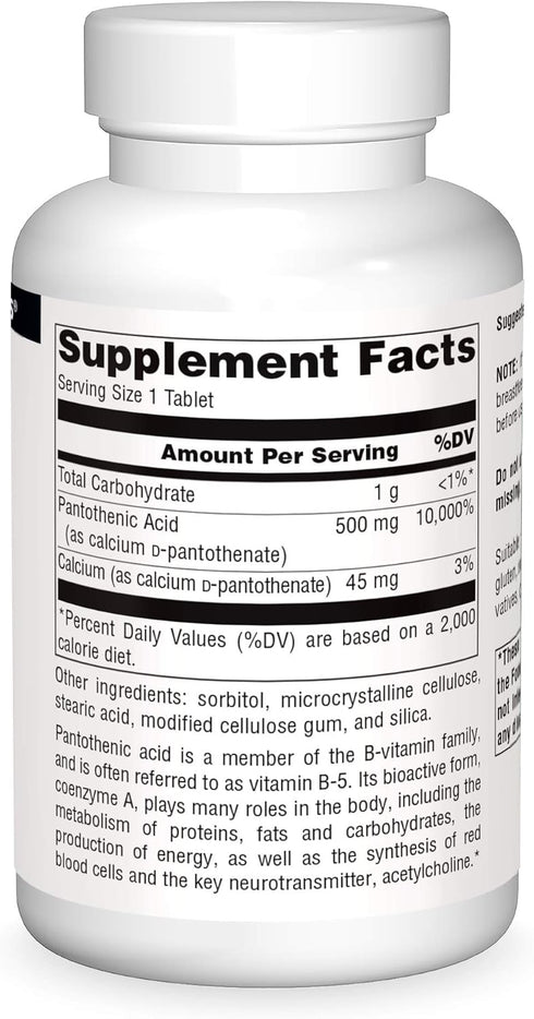 Pantothenic Acid (500mg) 100t-Source Naturals-Matakana Pharmacy