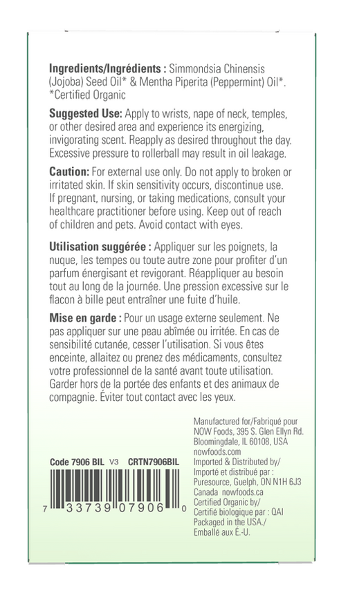 NOW Essential Oils Peppermint Essential Oil Blend, Organic Roll-On 10ml-NOW Supplements-Matakana Pharmacy
