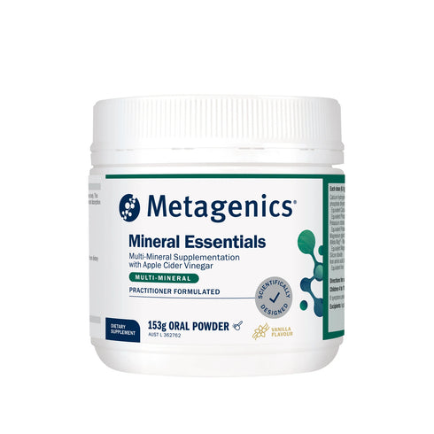 Metagenics Mineral Essentials supplement container on a white background