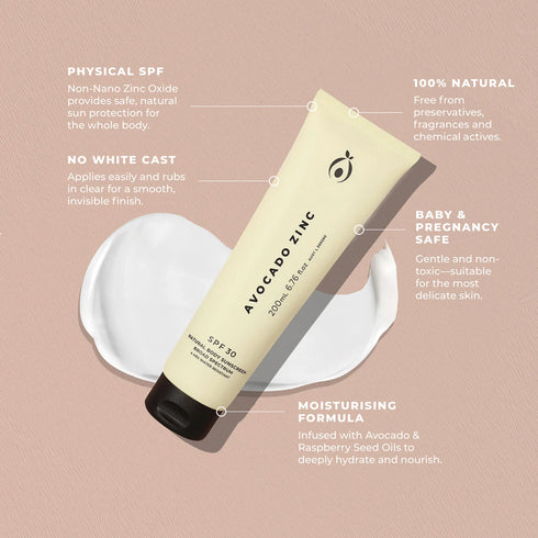 SPF 30 Natural Body Sunsceen 200ml-Avocado Zinc-Matakana Pharmacy