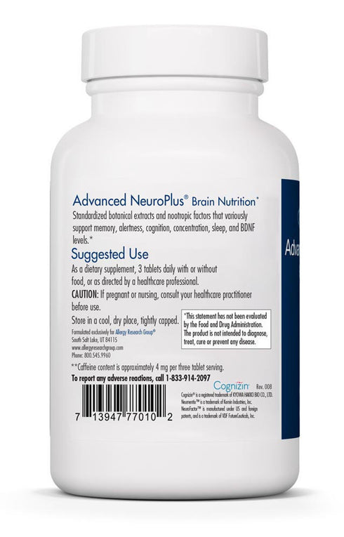 Image of suggested use for Advanced NeuroPlus 90Tabs. Take 3 tablets daily with or without food as directed.