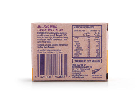 Almond Cacao Snack Bar 35g | Crafty Weka-Crafty Weka-Matakana Pharmacy
