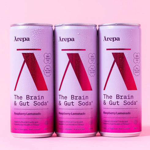 Arepa The Brain & Gut Soda Raspberry Lemonade 12x250ml-Arepa-Matakana Pharmacy