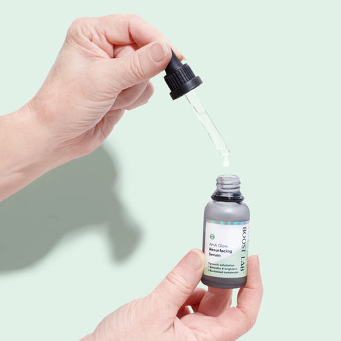 Image of open bottle with serum being drawn in the included dropper