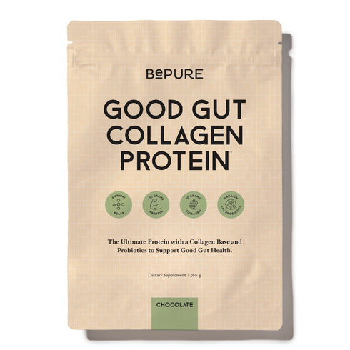 BePure Good Gut Collagen Protein package on a white background