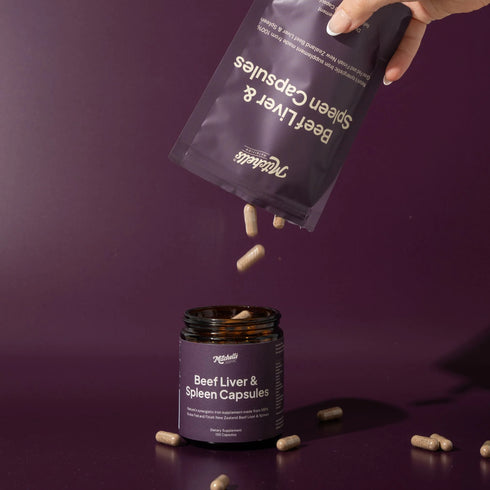 Image of Beef Liver & Spleen Capsules Refill Pouch being poured into container