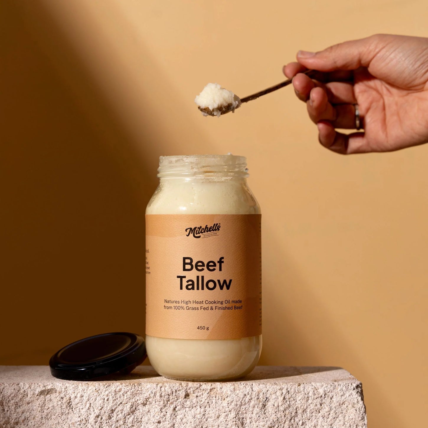 Image of jar of Beef Tallow with spoon