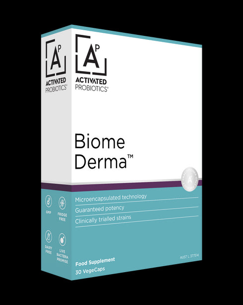 Image of the front of the box of Biome Derma Probiotic 30caps
