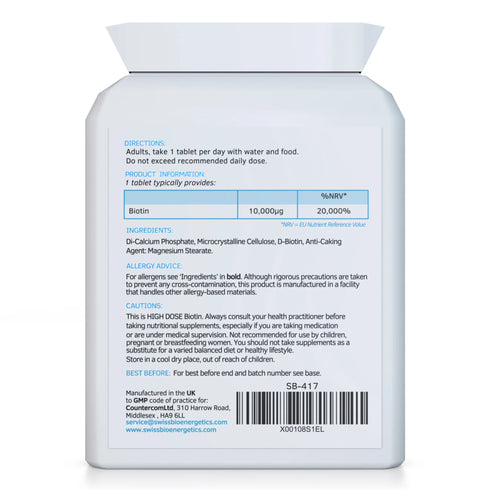 Biotin 10,000 mcg 120 Tablets-Swiss Bioenergetics-Matakana Pharmacy
