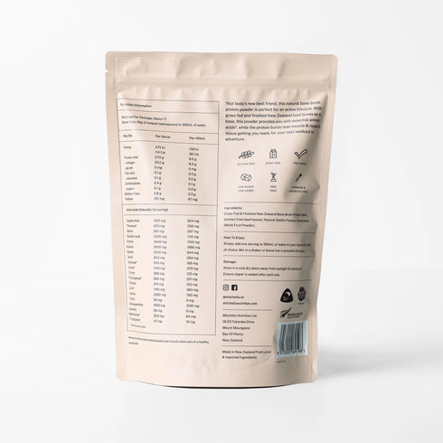 Image of Bone Broth Protein Vanilla Powder 500g back of packet