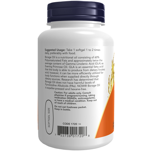 Borage Oil 1000mg 60 softgels-NOW Supplements-Matakana Pharmacy