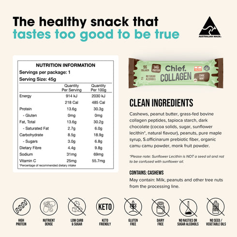 Collagen Protein Bar Choc Mint 45g-Chief-Matakana Pharmacy