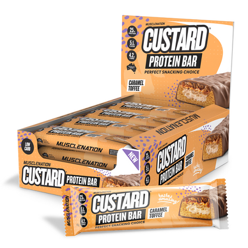 Custard Protein Bar Caramel Toffee Single Bar 60g-MuscleNation-Matakana Pharmacy