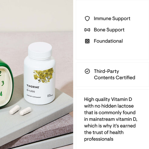 D-1000 Vitamin D3 180 Capsules | THORNE-Thorne-Matakana Pharmacy