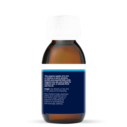 Avocado Oil 100ml, side of the bottle showing the botanical name and directions